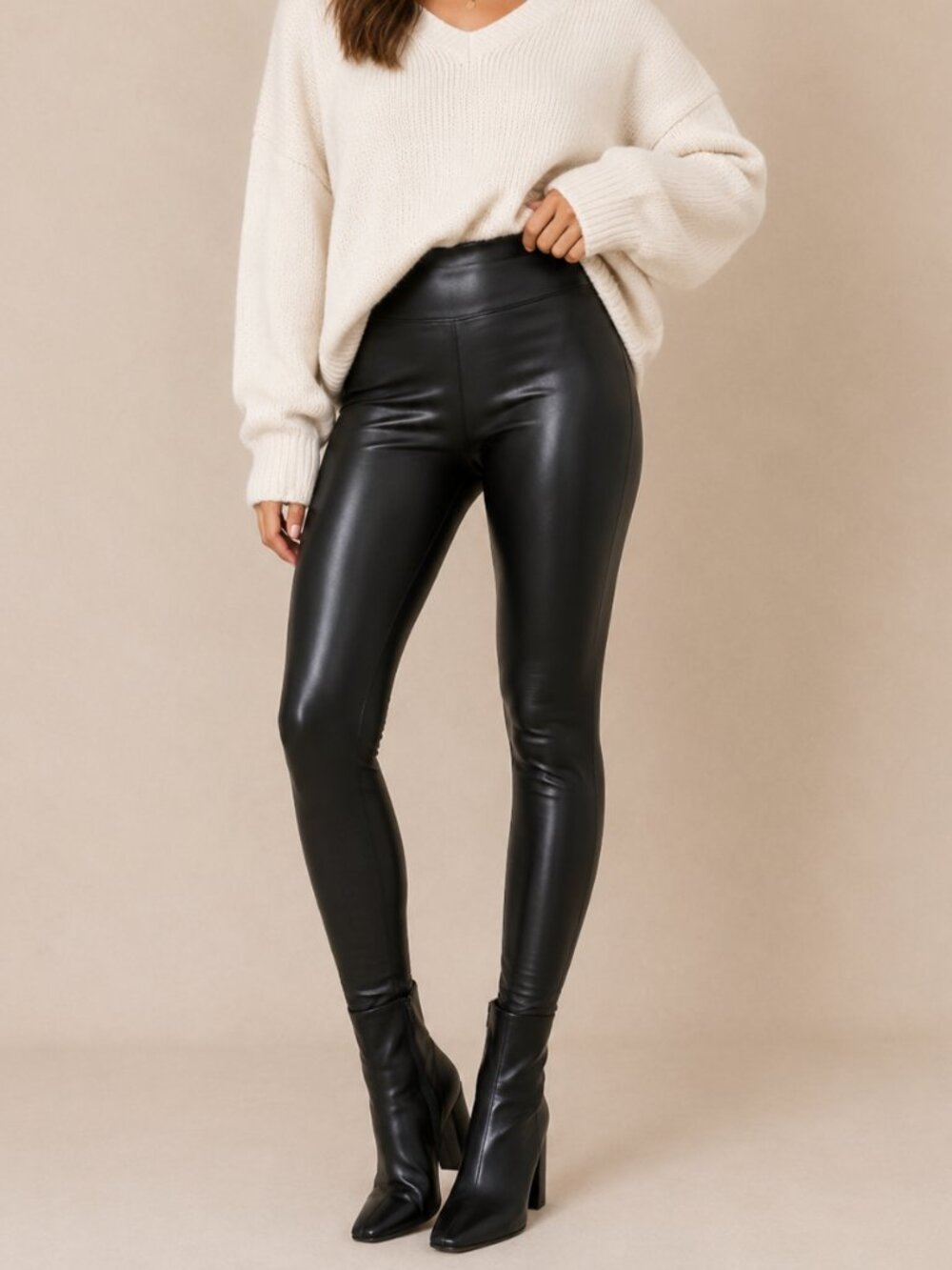 SPANX Leather Shaping Leggings Black High Rise Skinny Pants Medium